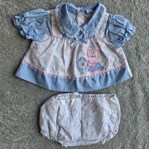 Vintage 80s 90s Mayfair Baby Girl Dress And Waterproof Bottoms Newborn 0-6 Mos